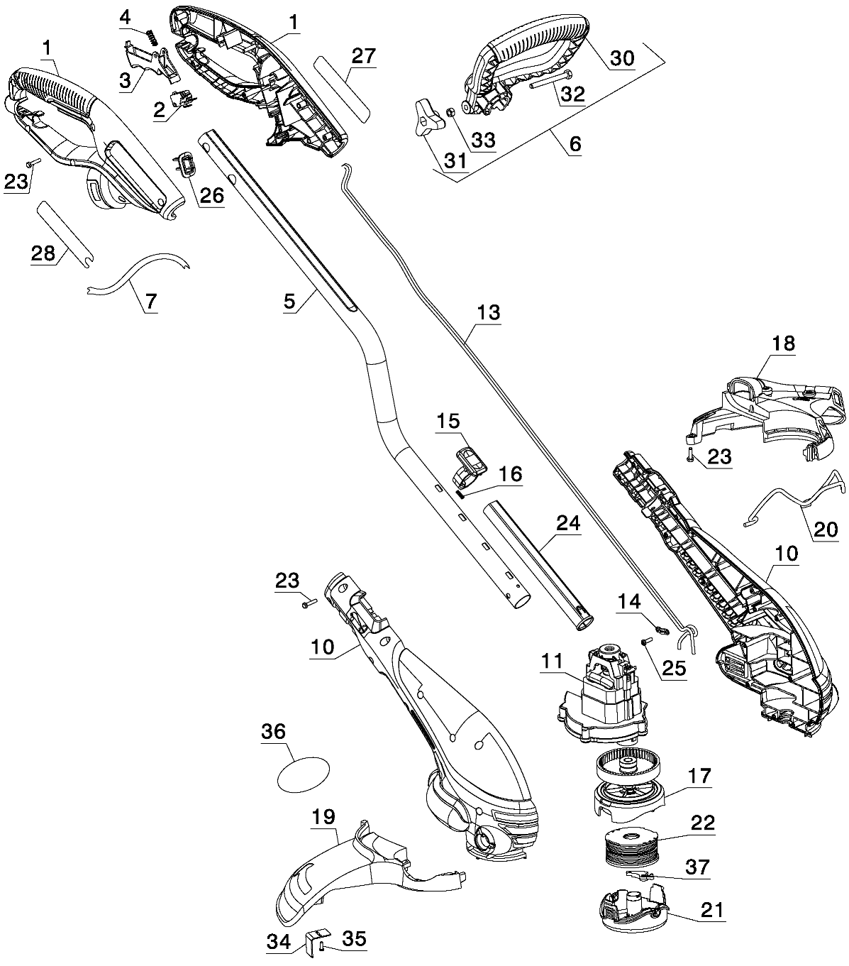 Default Diagram and Parts List for GH750-B2C Type 1 Black and Decker Trimmer